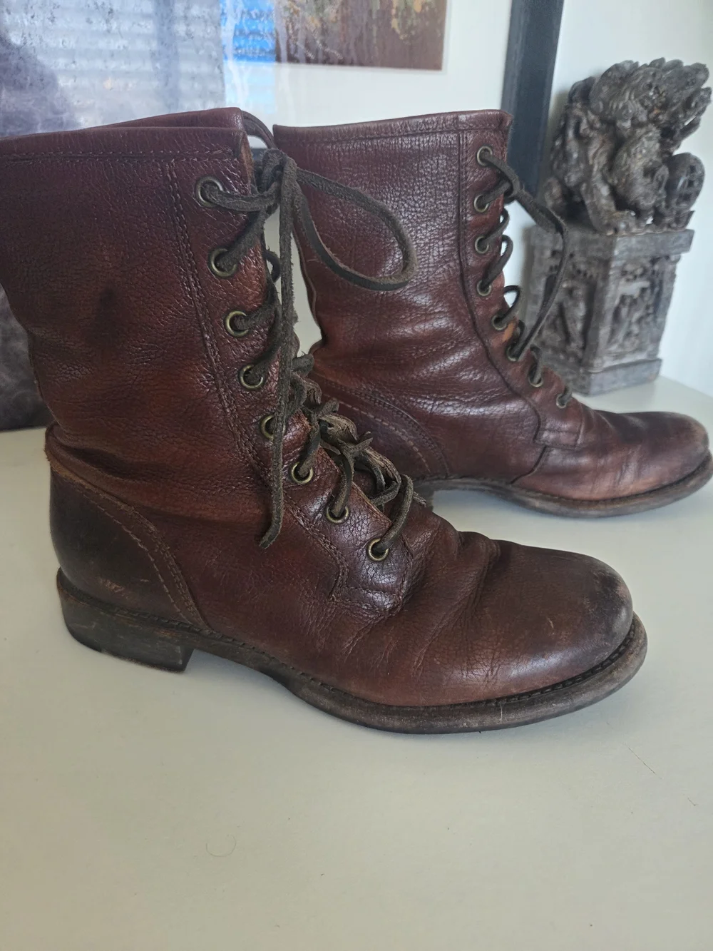 Vintage Frye Dark Brown Leather Lace-Up Veronica Combat Boots